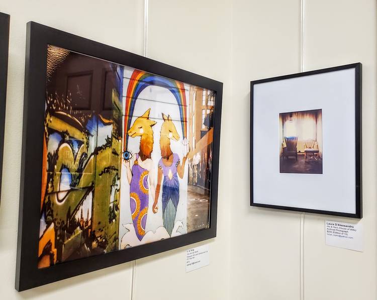 Works by c.a. long and Laura D'Alessandro in 'Between Worlds.'